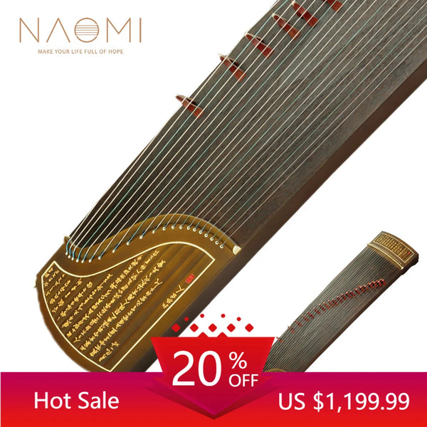 NAOMI Standard Size 21 Strings Guzheng Chinese Koto Premium Nanmu Bamboo Slip Lettering Carved Nylon Steel String For Collection