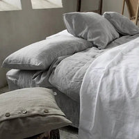 Natural LINEN Bedding Set 3pcs Washed Bed Linens Organic Flax Duvet Cover Pillowcases Soft Quilt Comforter With Button Closure