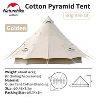 Naturehike 3-4 Persons Pyramid Camping Tent 20m² Large Spaces Luxury Tent Extended Foyer Cotton Tent Brighten 20 Outdoor Travel