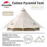 Naturehike 3-4 Persons Pyramid Camping Tent 20m² Large Spaces Luxury Tent Extended Foyer Cotton Tent Brighten 20 Outdoor Travel