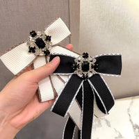 New Cloth Art Bow Tie Rhinestone Crystal Bowknot Brooches for Women Shirt Collar Pins Wedding Party Necktie Jewelry Accessories