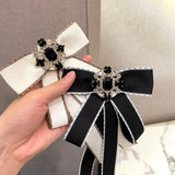 New Cloth Art Bow Tie Rhinestone Crystal Bowknot Brooches for Women Shirt Collar Pins Wedding Party Necktie Jewelry Accessories