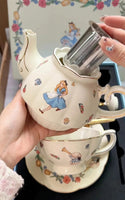 New Product Mother and Child Pot Cute Rabbit Ceramic Coffee Cup and Plate Set Tea Pot Premium Gold Painting Craft