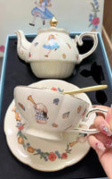 New Product Mother and Child Pot Cute Rabbit Ceramic Coffee Cup and Plate Set Tea Pot Premium Gold Painting Craft