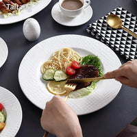 AOOKMIYA New Restaurant Elegant White Ceramic Tableware Solid Color Texture Dinnerware Sets Ceramic Bowl And Plate Set Ceramic