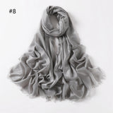 Newest Glitter Cotton Viscose Scarf Hijab Solid Color Headband Muslim Frayed Edge Shawls For Women Elegant Wraps Turban 200*80cm