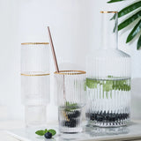 Nordic Style Creative Glass Vertical Stripes Cold Kettle Home Office Coffee Juice Tea Cup Set Heat-Resistant Cold Drinkware Cups