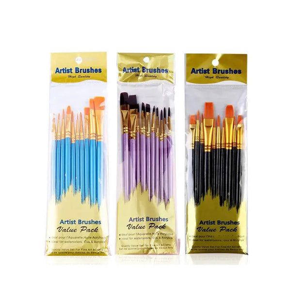 Nylon Arte Pincéis para Artista, Aquarela Profissional Acrílico, Punho De Madeira Pintura Suprimentos, Papelaria Roxo, 10 PCs