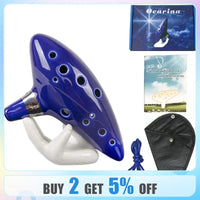 Ocarina,12 Tones Alto C Ceramic Ocarina Musical Instrument with Song Book Neck String Neck Cord Carry Bag, Blue