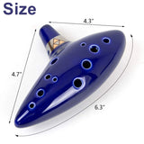 Ocarina,12 Tones Alto C Ceramic Ocarina Musical Instrument with Song Book Neck String Neck Cord Carry Bag, Blue