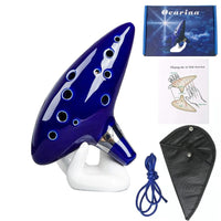 Ocarina,12 Tones Alto C Ceramic Ocarina Musical Instrument with Song Book Neck String Neck Cord Carry Bag, Blue