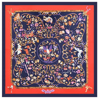 POBING Luxury Brand Silk Scarf Women Sky Lucky Birds Nest Print Square Scarves Life Tree Large Foulard Femme Twill Silk Scarf