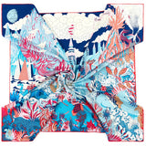 POBING Manual Hand Rolled Twill Silk Scarf Women Jungle Castle Square Scarves Echarpes Foulards Femme Wrap Bandana Hijab 90CM