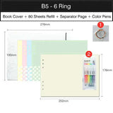 Paisagem 6 anel fichário a4 espiral notebook, papel de livro capa b5 grade notebook em branco para estudantes