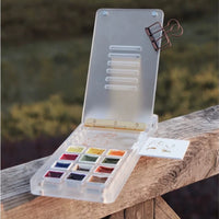 Paleta de aquarela acrílica para esboçar Mini cavalete portátil Suporte dobrável Palete de pintura Suprimentos de pintura de viagem de estudante