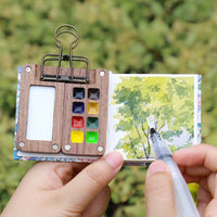 Paleta de aquarela de noz portátil, 8 grade, de alta qualidade, fácil de limpar, viagens de estudante