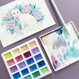 Paleta de aquarela retangular de cerâmica de alta qualidade, paleta de porcelana branca multigrade, suprimentos de arte, paleta de pintura com tampa