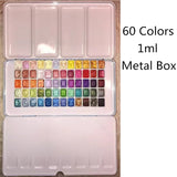 AOOKMIYA Panchromatic 2.3ml 60 Colors Watercolor Preadolescent Glitter Paints Set Tin Box Pigment Solid Paint Set Palette for Students