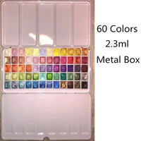 AOOKMIYA Panchromatic 2.3ml 60 Colors Watercolor Preadolescent Glitter Paints Set Tin Box Pigment Solid Paint Set Palette for Students