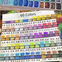 AOOKMIYA Panchromatic 2.3ml 60 Colors Watercolor Preadolescent Glitter Paints Set Tin Box Pigment Solid Paint Set Palette for Students