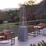 Patio Outdoor Heating-Silver Stainless Steel Pyramid 42,000 BTU Propane Heater with Wheels for Commercial & Residential Use Heat