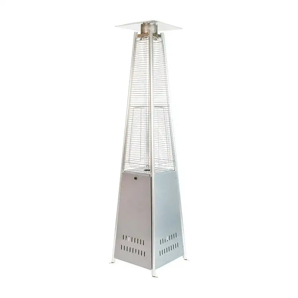 Patio Outdoor Heating-Silver Stainless Steel Pyramid 42,000 BTU Propane Heater with Wheels for Commercial & Residential Use Heat