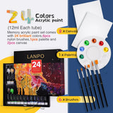 Pintura acrílica 24 cores 12ml tubo pintura acrílica conjunto com 6 escovas de náilon, 1 paleta, pintura para pintura de tela pigmentos ricos