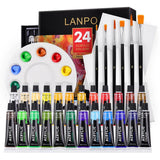 Pintura acrílica 24 cores 12ml tubo pintura acrílica conjunto com 6 escovas de náilon, 1 paleta, pintura para pintura de tela pigmentos ricos