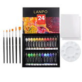 Pintura acrílica 24 cores 12ml tubo pintura acrílica conjunto com 6 escovas de náilon, 1 paleta, pintura para pintura de tela pigmentos ricos