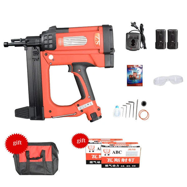 Pistola de pregos pneumática sem fio ajustável, Fast Gás Nailer, Air Nailer para Carpintaria, Porta de concreto, Calha, decorativa, Fixa