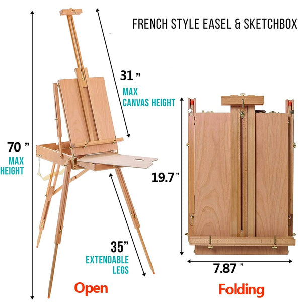 French Portable Easel Wooden Sketch Portable Folding Art Artist