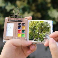 Portable Travel Wooden Handmade 8 Grid 0.5ML Schmincke Watercolor Paint Tray Box Black Walnut Palette Water Colour Brush Book