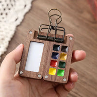 Portable Travel Wooden Handmade 8 Grid 0.5ML Schmincke Watercolor Paint Tray Box Black Walnut Palette Water Colour Brush Book