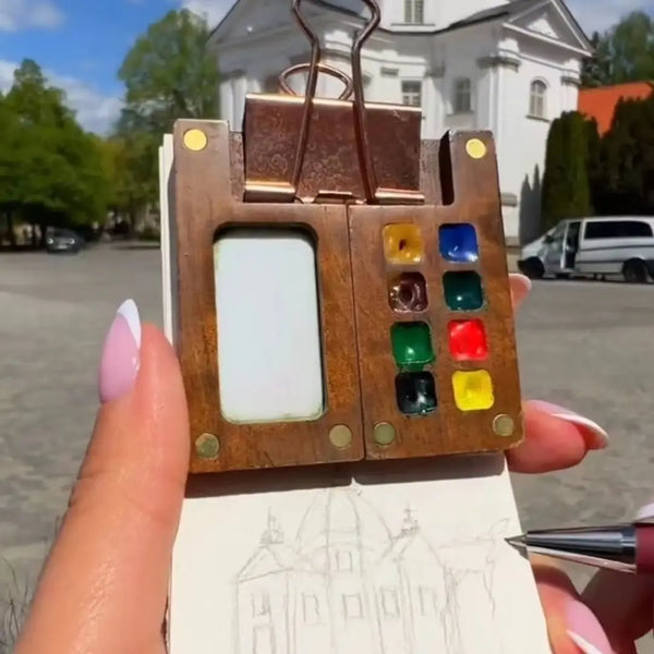 Walnut Wooden Watercolor Palette Empty Travel Portable Mini