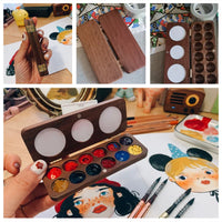 AOOKMIYA  Portable Wooden Handmade Watercolor Paint Box Empty Box Mini Black Walnut Paint Palette Painting Supplies