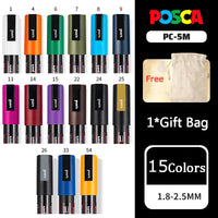 Posca Paint Marker Set, Medium Art Marcadores com Pontas Reversíveis, Papelaria Japonesa para Rock Metal Leather Ceramic Glass, PC-5M