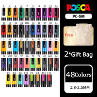 Posca Paint Marker Set, Medium Art Marcadores com Pontas Reversíveis, Papelaria Japonesa para Rock Metal Leather Ceramic Glass, PC-5M