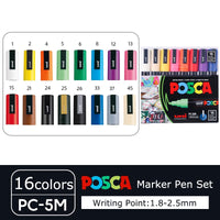 Posca Paint Marker Set, Medium Art Marcadores com Pontas Reversíveis, Papelaria Japonesa para Rock Metal Leather Ceramic Glass, PC-5M