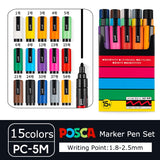 Posca Paint Marker Set, Medium Art Marcadores com Pontas Reversíveis, Papelaria Japonesa para Rock Metal Leather Ceramic Glass, PC-5M