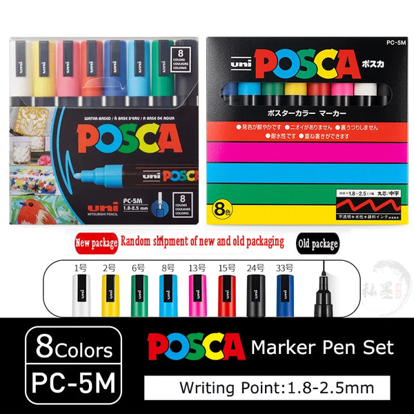 Posca Paint Marker Set, Medium Art Marcadores com Pontas Reversíveis, Papelaria Japonesa para Rock Metal Leather Ceramic Glass, PC-5M
