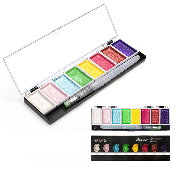 Premium 5/8 cores cor de água sólida conjunto metálico ouro pigmento pintura com escova de água para pintura do artista aquarelas arte suprimentos