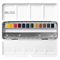 Professional Watercolour Travel Tin - 24/12 Half Pans Winsor&Newton Solid Watercolor Black Box Palette Brush for Artist Painter