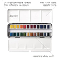 Professional Watercolour Travel Tin - 24/12 Half Pans Winsor&Newton Solid Watercolor Black Box Palette Brush for Artist Painter