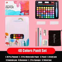 Profissional Aquarela Pintura Set Com Escova, Pintura Set, Pigmento De Papel, Fontes De Arte, 48 Cores, 63 Pcs