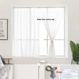 Punch-Free Semi Sheer Solid White Chiffon Curtains Self-Adhesive Weave Textured Privacy Translucent Drape for Door Window Decor