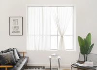 Punch-Free Semi Sheer Solid White Chiffon Curtains Self-Adhesive Weave Textured Privacy Translucent Drape for Door Window Decor