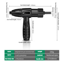 Rebite elétrico arma núcleo puxando cabeça de conversão totalmente automática, rebitando arma com 100pcs rebites