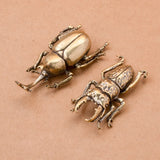 Retro Brass Beetles Figurines Unicorn Beetle Ornament Simulation Insect Tea Pets Desk Decorations Collectibles Gifts