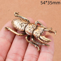 Retro Brass Beetles Figurines Unicorn Beetle Ornament Simulation Insect Tea Pets Desk Decorations Collectibles Gifts