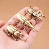 Retro Brass Beetles Figurines Unicorn Beetle Ornament Simulation Insect Tea Pets Desk Decorations Collectibles Gifts